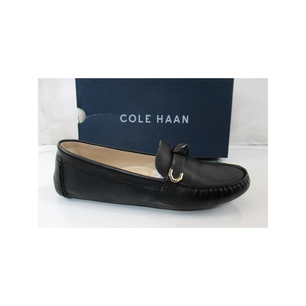 Women's Cole Haan Evelyn Bow Driver Moccasin Loafer Shoes Leather Black Size 9